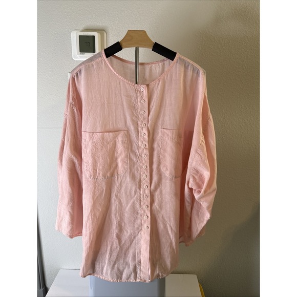 The Unbranded Brand Tops - Women's Tunic Linen Button Down Blouse Plus Size 4XL